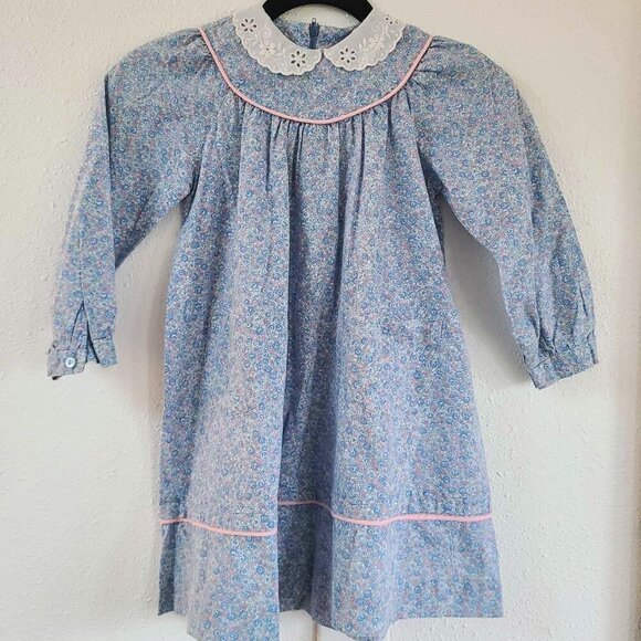VTG Handmade Sz 4 Girls Little House on the Prairie Peasant Dress Calico Pockets